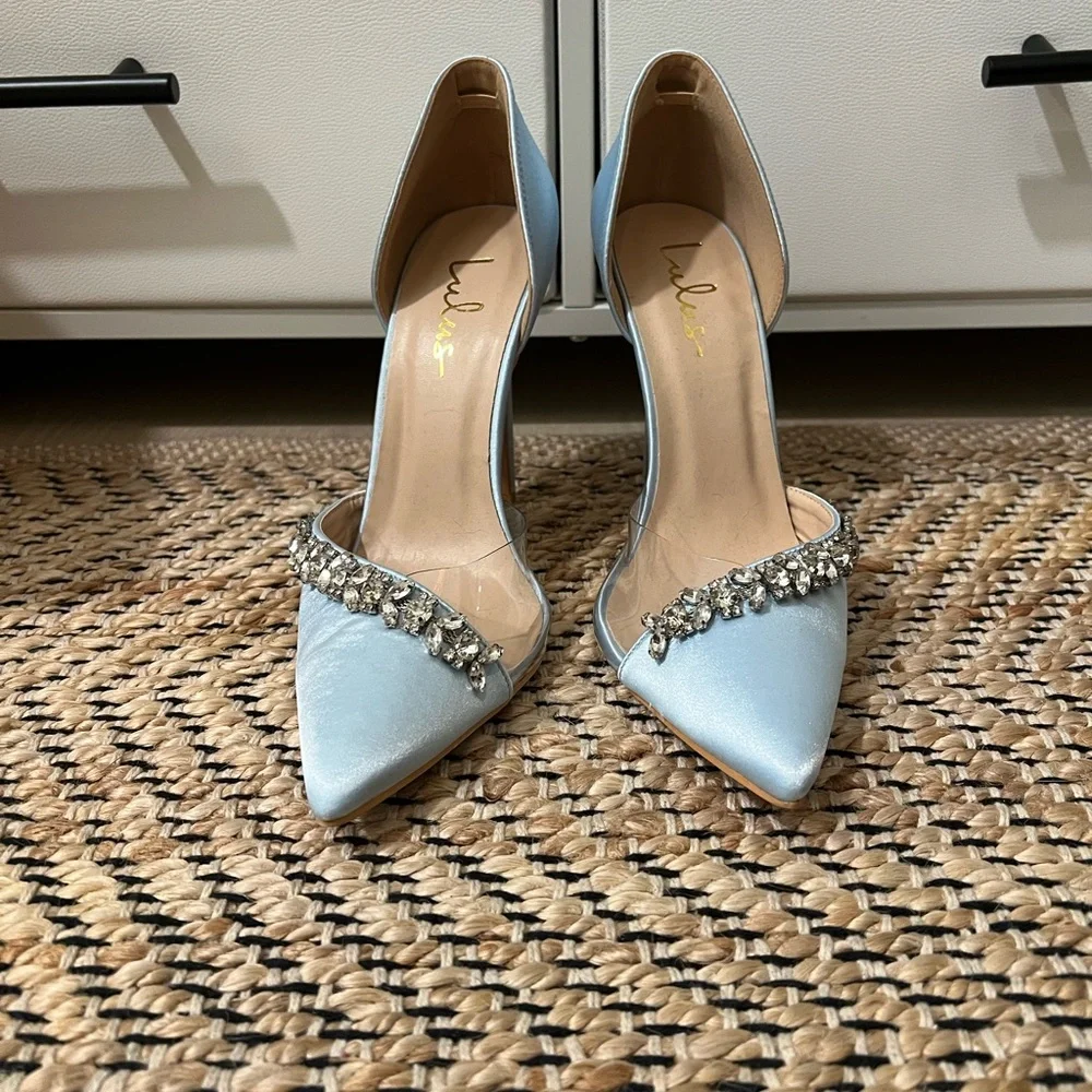 Lulu's Light Blue Heels with Rhinestone Accents - Picture 1 of 4